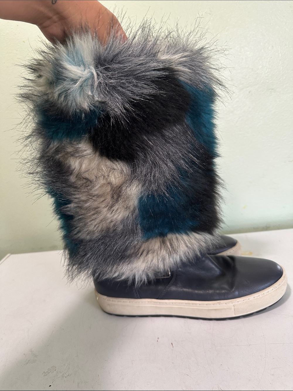 Geox Women's Faux Fur Mid-Calf Boots in Blue, Gray & Black